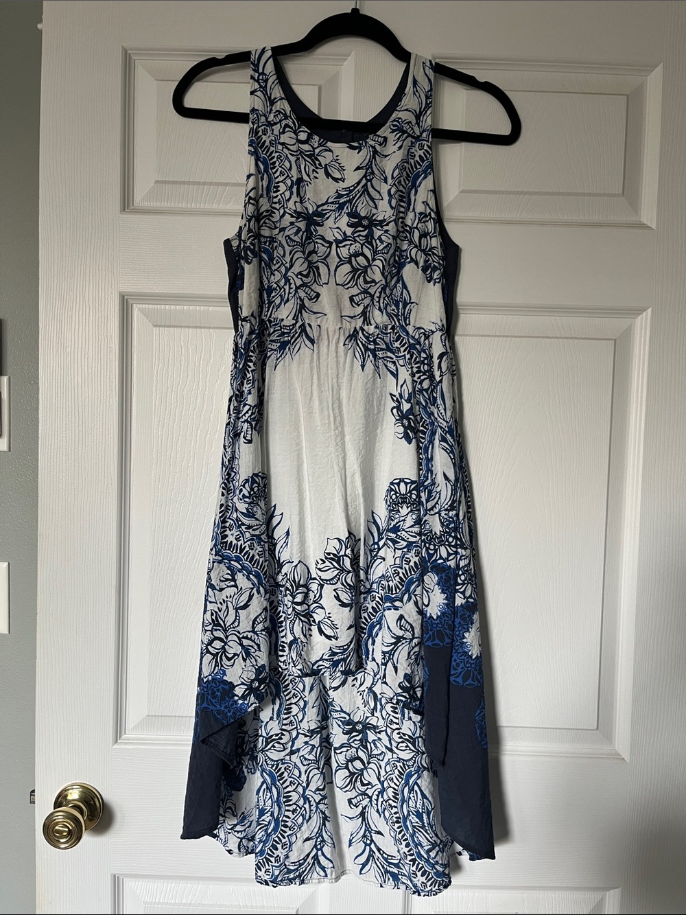 Free People White & Navy Floral High-Low Tank Dress